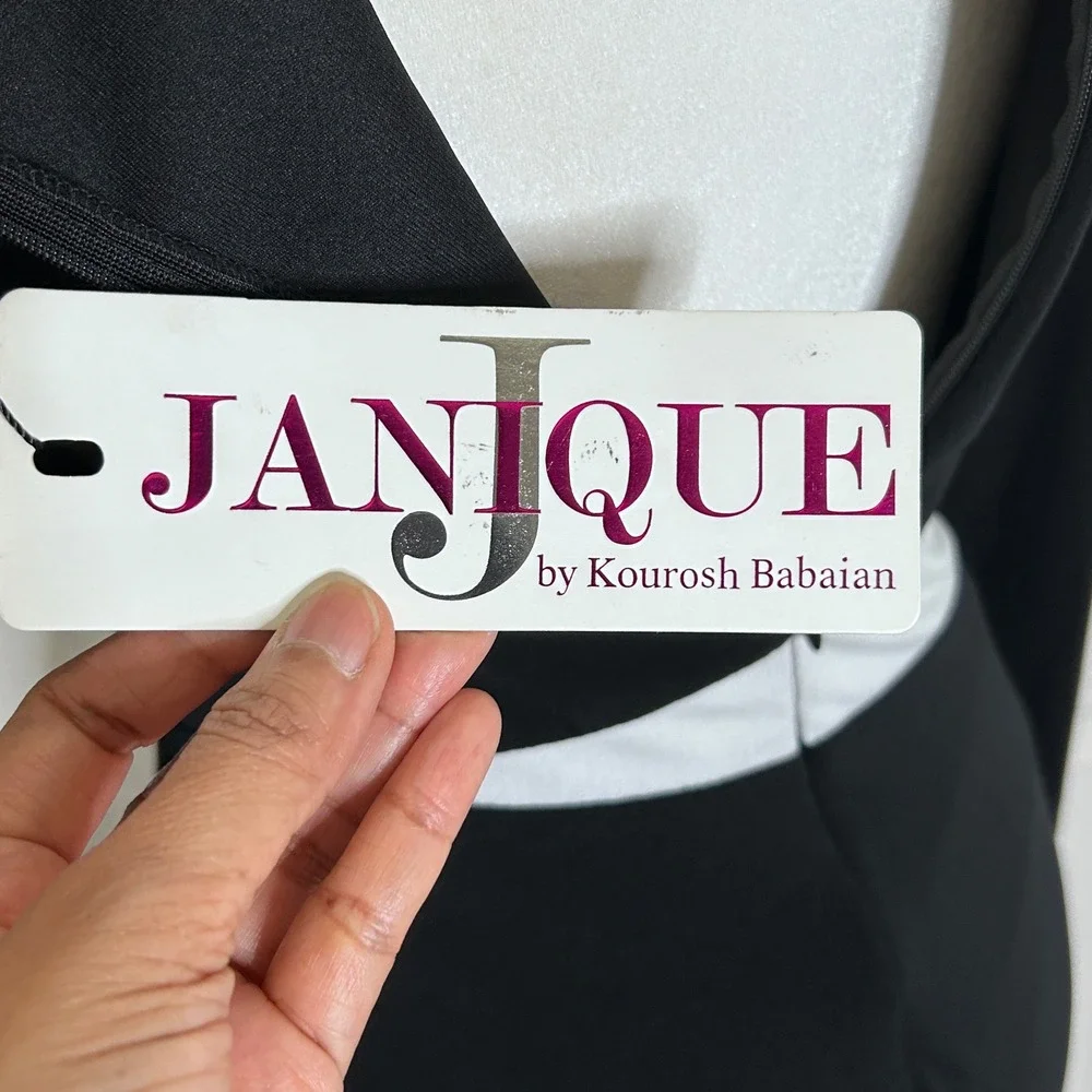 $398 NWT Janique Kourosh Gown Women 8 Black White Colorblock Formal Dress K6426